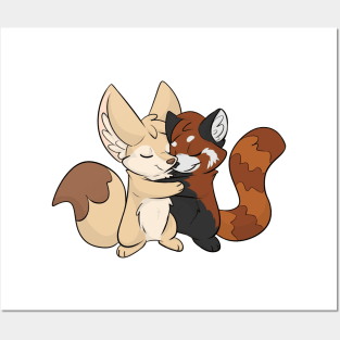 Fennec Fox and Red Panda Hug Posters and Art